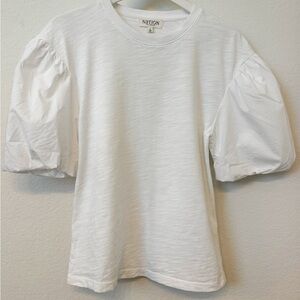 Nation Los Angeles Anthropologie White Puff Sleeve Tee | Clean Girl Minimal | S